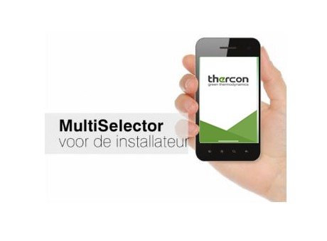 Startscherm Multi Selector-app voor General-installateurs op smartphone in hand